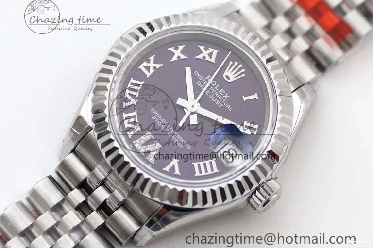 MiroTime 0516 Lady DateJust 28 SS TWF 1:1 Best Edition 904L Steel Purple Dial Roman Markers on President Bracelet NH TravelReady 2172